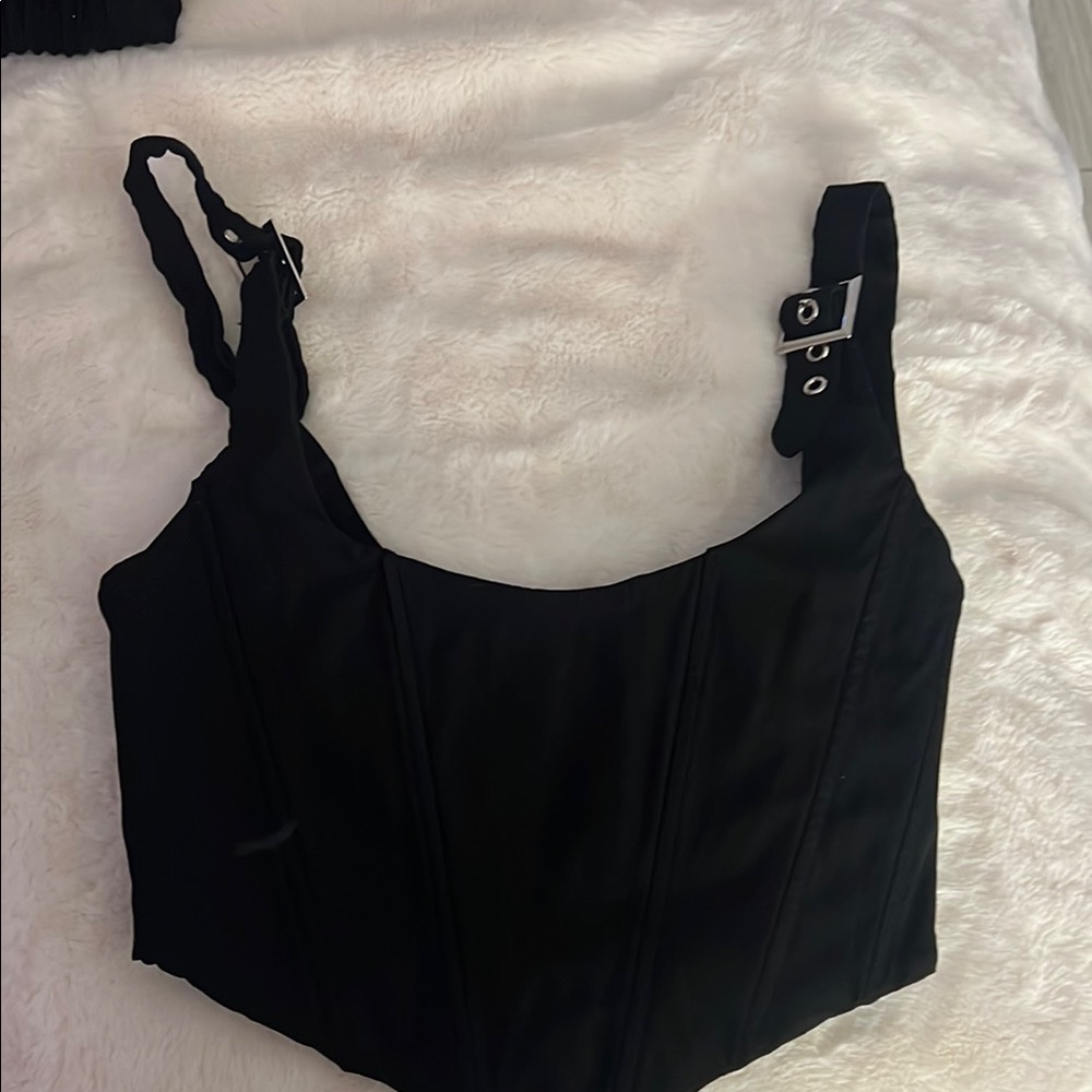 Black Sleeveless Top with Buckle Straps